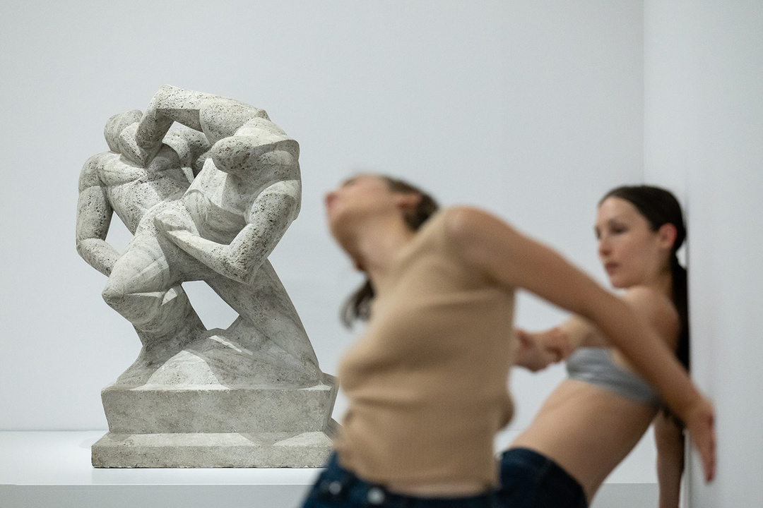 *Y*, a choreographic parcours by Anne Teresa De Keersmaeker at Museum Folkwang, featuring Nina Godderis and Synne Elve Enoksenn, Essen, 2024; photo: Katja Illner / Ruhrtriennale