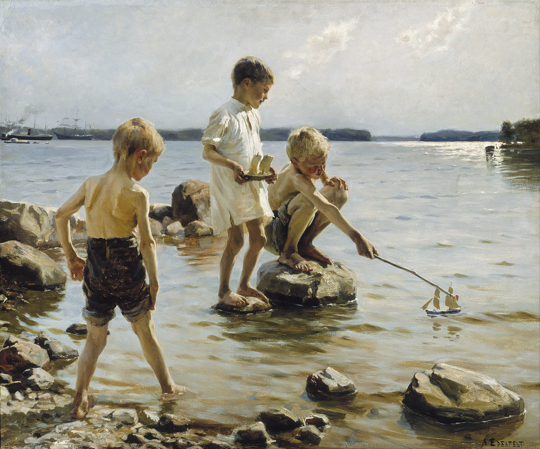 «Children Playing on the Shore» von Albert Edelfelt, 1884, Öl auf Leinwand, Ateneum Helsinki
