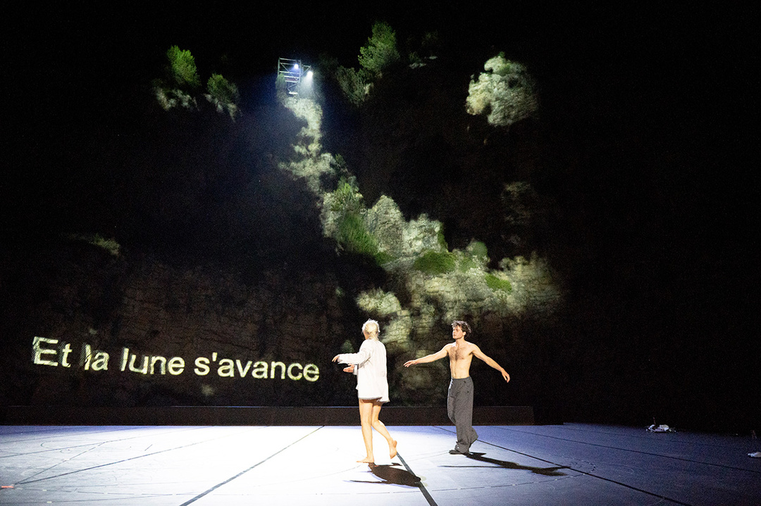 Solal Mariotte and Anne Teresa De Keersmaeker in *Brel*; photo and background: Anne Van Aerschot