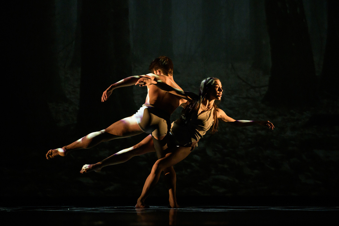 *Faun* by Sidi Larbi Cherkaoui, part of the triptych *Wings of Memory,* Bavarian State Ballet, 2025; photo and background: Serghei Gherciu