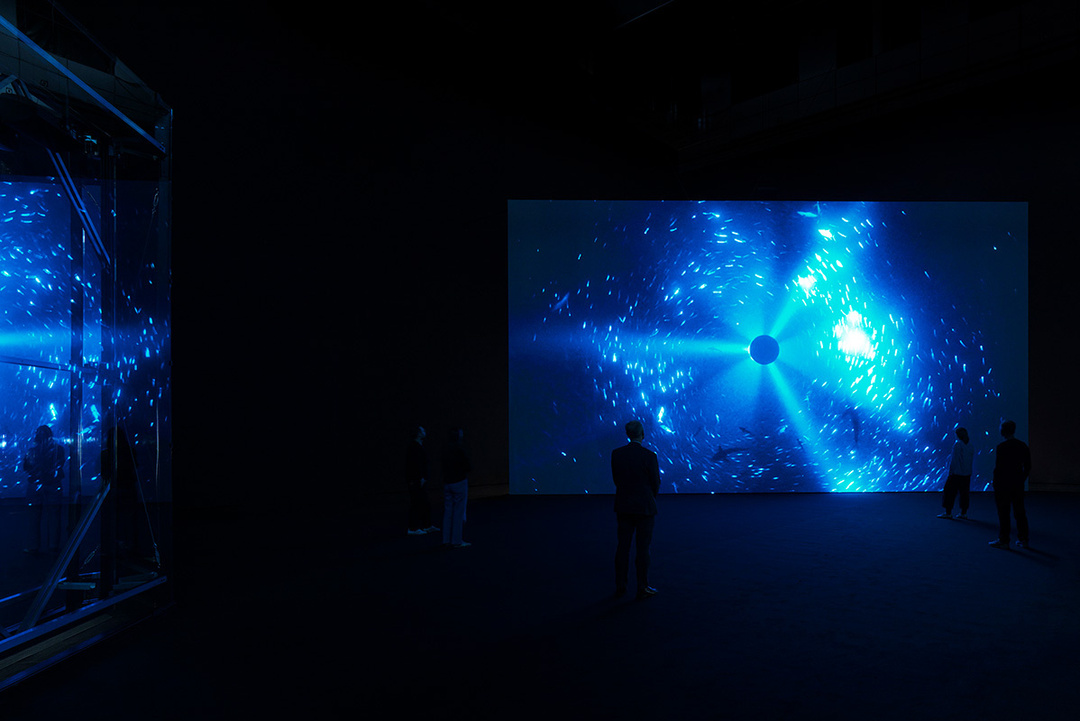 Exhibition view of *Midnight Zone* by Julian Charrière, Kunstmuseum Wolfsburg (14 March – 12 July 2026) Julian Charrière, *Midnight Zone*, 2024, 1- channel video (4K), 16:10 aspect ratio, color, 3D ambisonic soundscape, 56 min., © the artist / VG Bild-Kunst, Bonn 2026, Photo: Jens Ziehe