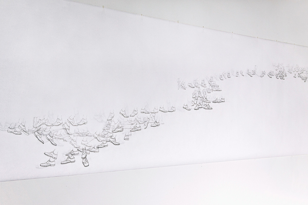 *Gene K.*, pencil on Japanese paper, 100 × 460 cm, 2010–11; courtesy of the artist; photo: Timo Herbst