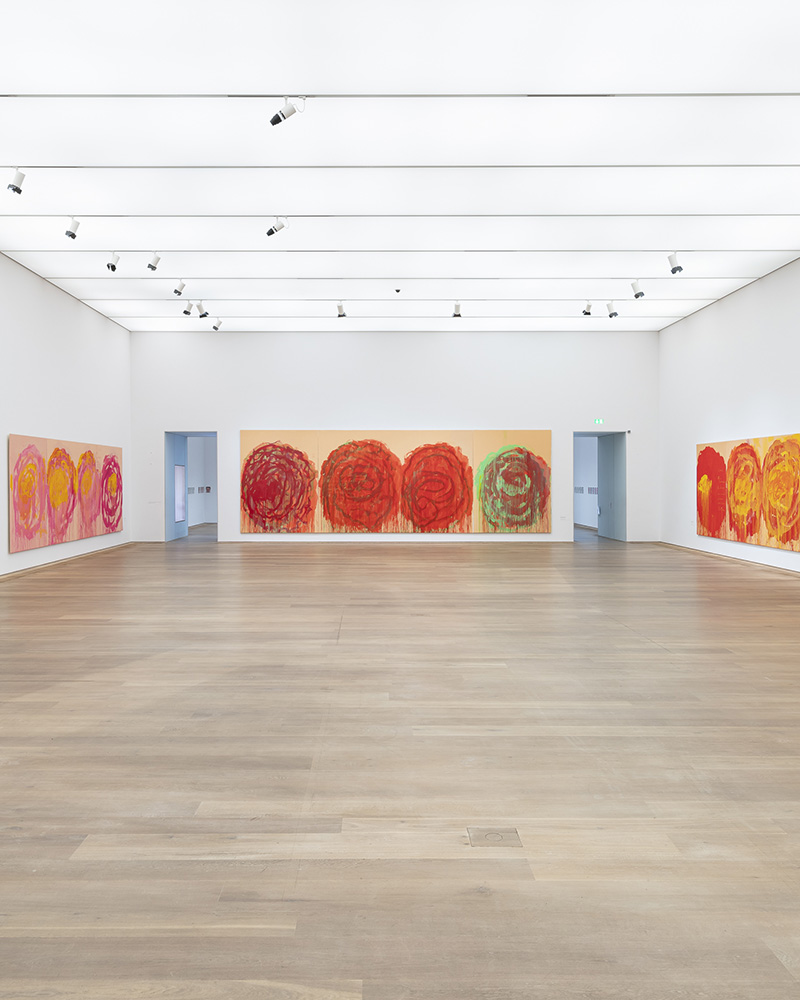 Roses Gallery at Museum Brandhorst, Cy Twombly, *Untitled (Roses)*, 2008 Udo and Anette Brandhorst Collection; © Cy Twombly Foundation; photo and background: Dirk Tacke, Museum Brandhorst, Bayerische Staatsgemäldesammlungen, Munich