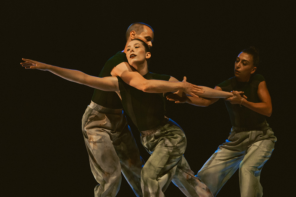 *Bodies of Water* in the Hammana Artist House, 2022, from left: Jens Bjerregaard, Elodi Rose, Jana Younes, Beirut Contemporary Ballet; photo: Jo Rizk