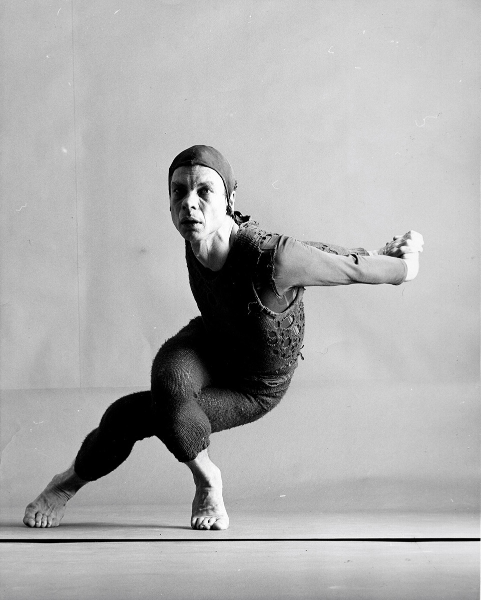 Merce Cunningham in *Changeling*, 1957, from the exhibition *Five Friends. John Cage, Merce Cunningham, Jasper Johns, Robert Rauschenberg, Cy Twombly*, Museum Brandhorst, Munich, 2025; photo: Richard Rutledge, 1957. © Courtesy of the Merce Cunningham Trust and the Jerome Robbins Dance Division, The New York Public Library